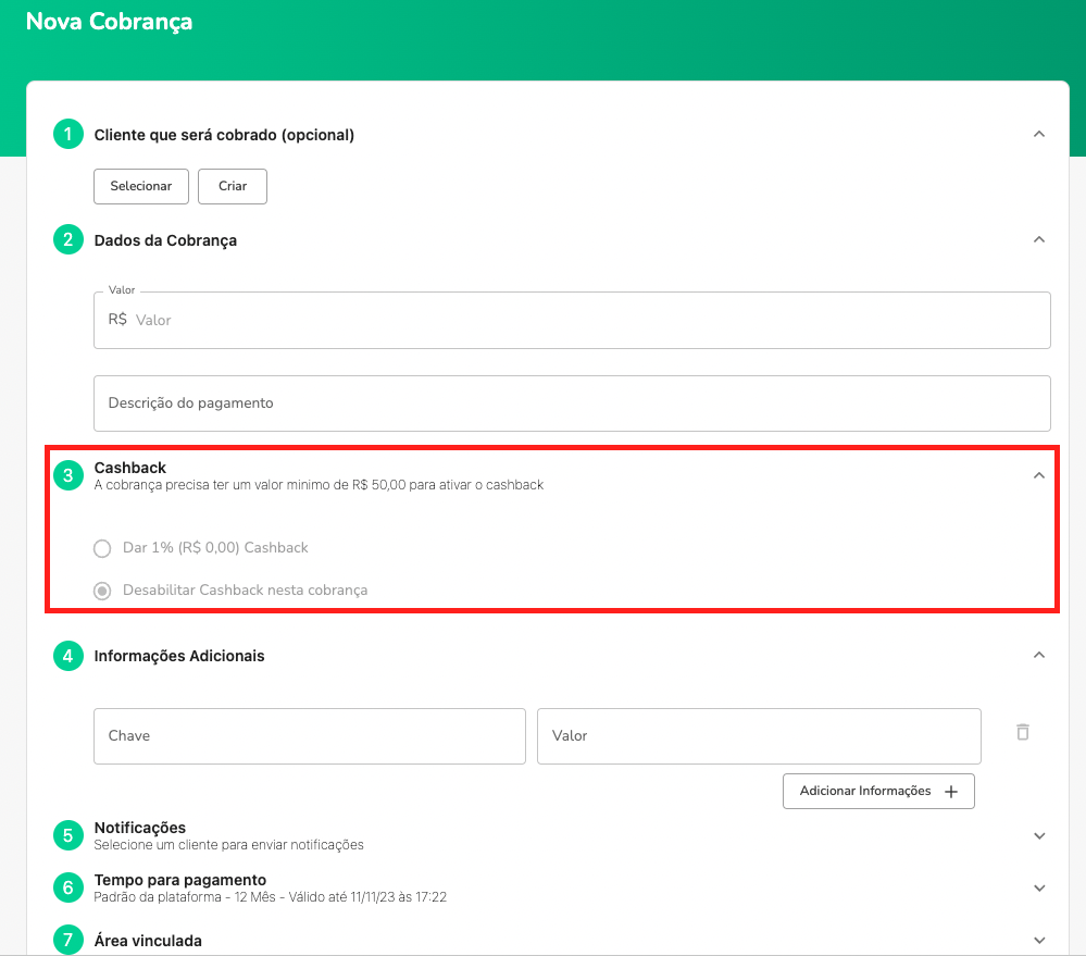 cashback charge form add